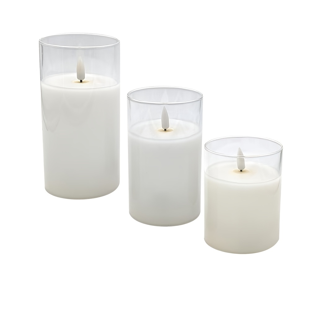 TEMU 3pcs Set Without Flame Led Candle - Realistic Flickering Flame Effect, -free Candle Light, With Switch Control, Battery Powered (excluding) Aaa