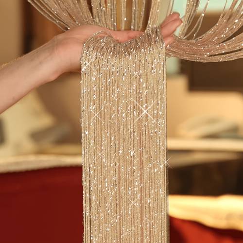 1-2pcs Glitter Ribbon Curtain Set with Pearl Tiebacks, Bohemian Tassel Door Curtain, Home Decor for Bedroom Living Room Window, /Silvery Gray/White/Multicolor