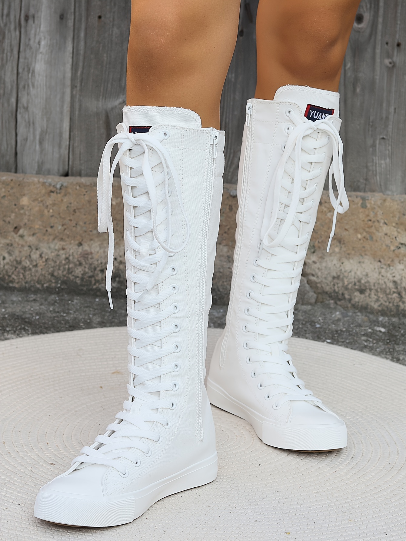 Knee high canvas on sale lace up boots