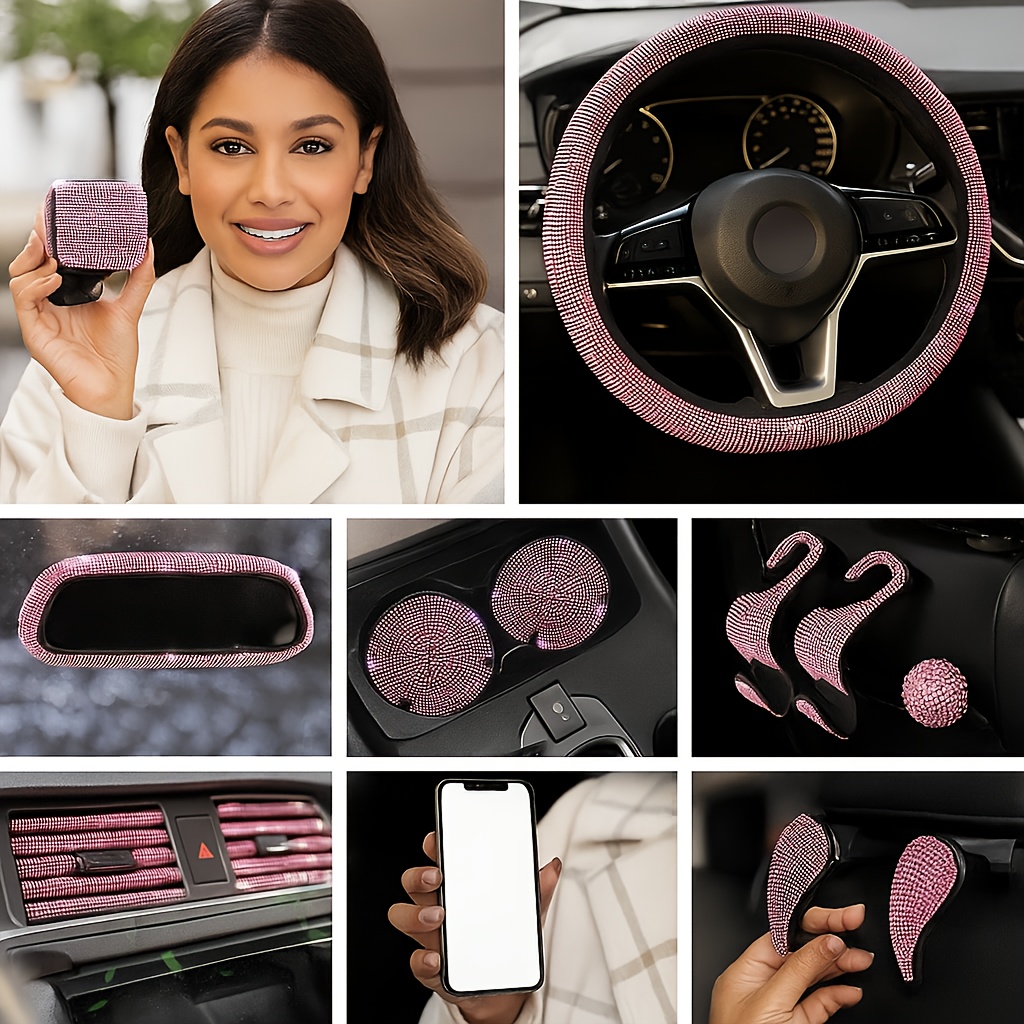 26pcs of diamond-encrusted interior car accessories