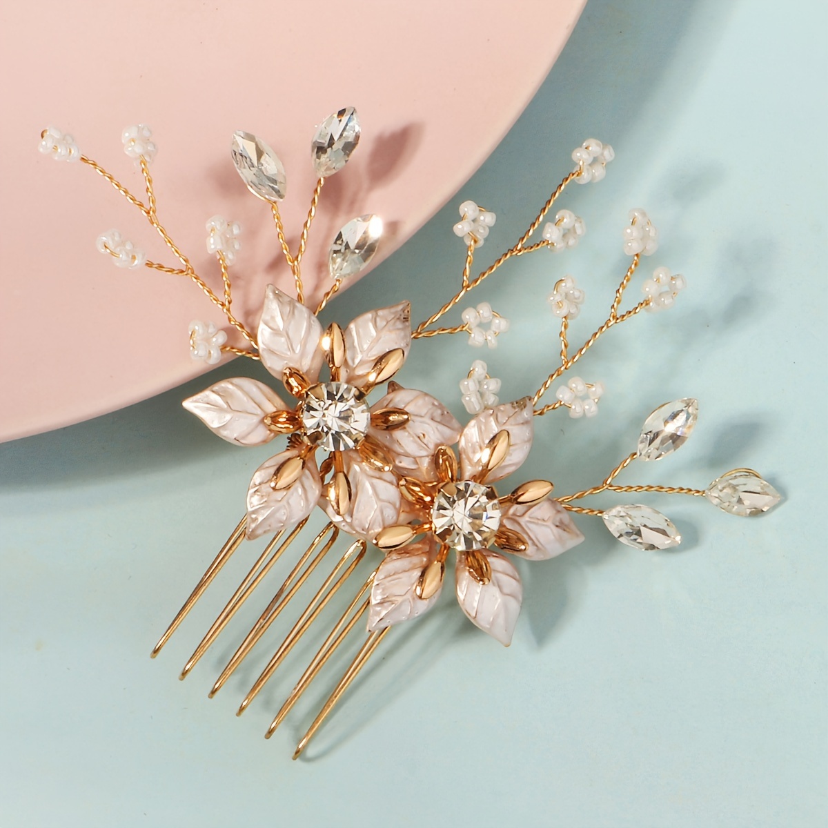 romantic bridal hair comb handmade beaded metal - Temu Australia display picture 2