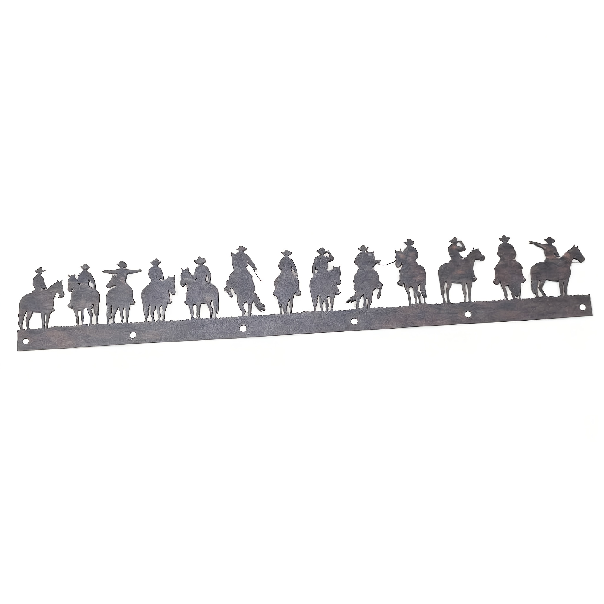 TEMU [2d Flat] Available In 2 Sizes, Wall Decor - Western Themed Wrought Iron Horizontal Hanging Ornament. Suitable For Offices, Cowboy Portraits.