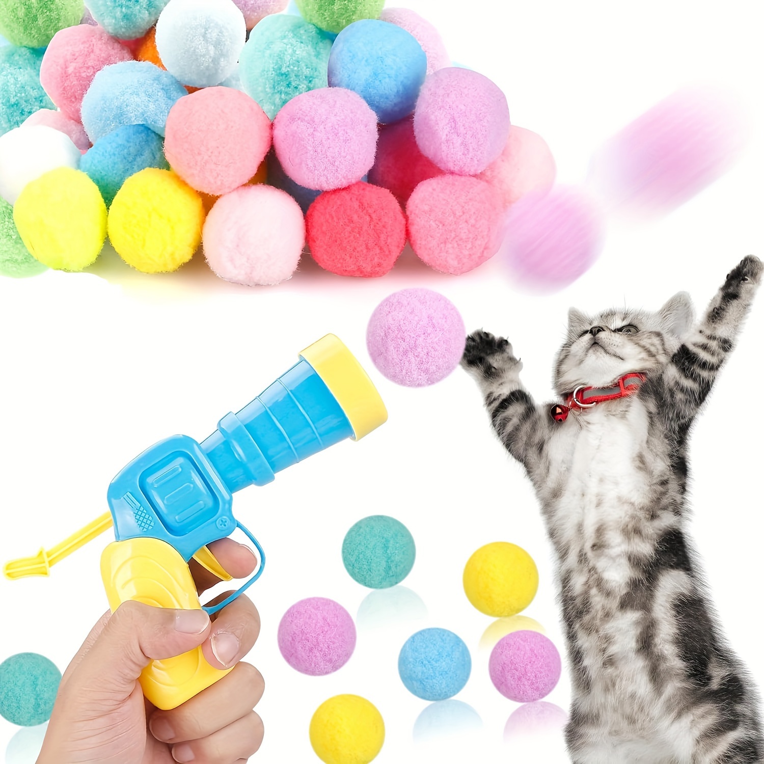 

self-entertainment" Interactive Cat Toy Launcher With 20 Plush Balls - Quiet, Durable & Lightweight For Endless Fun And Exercise