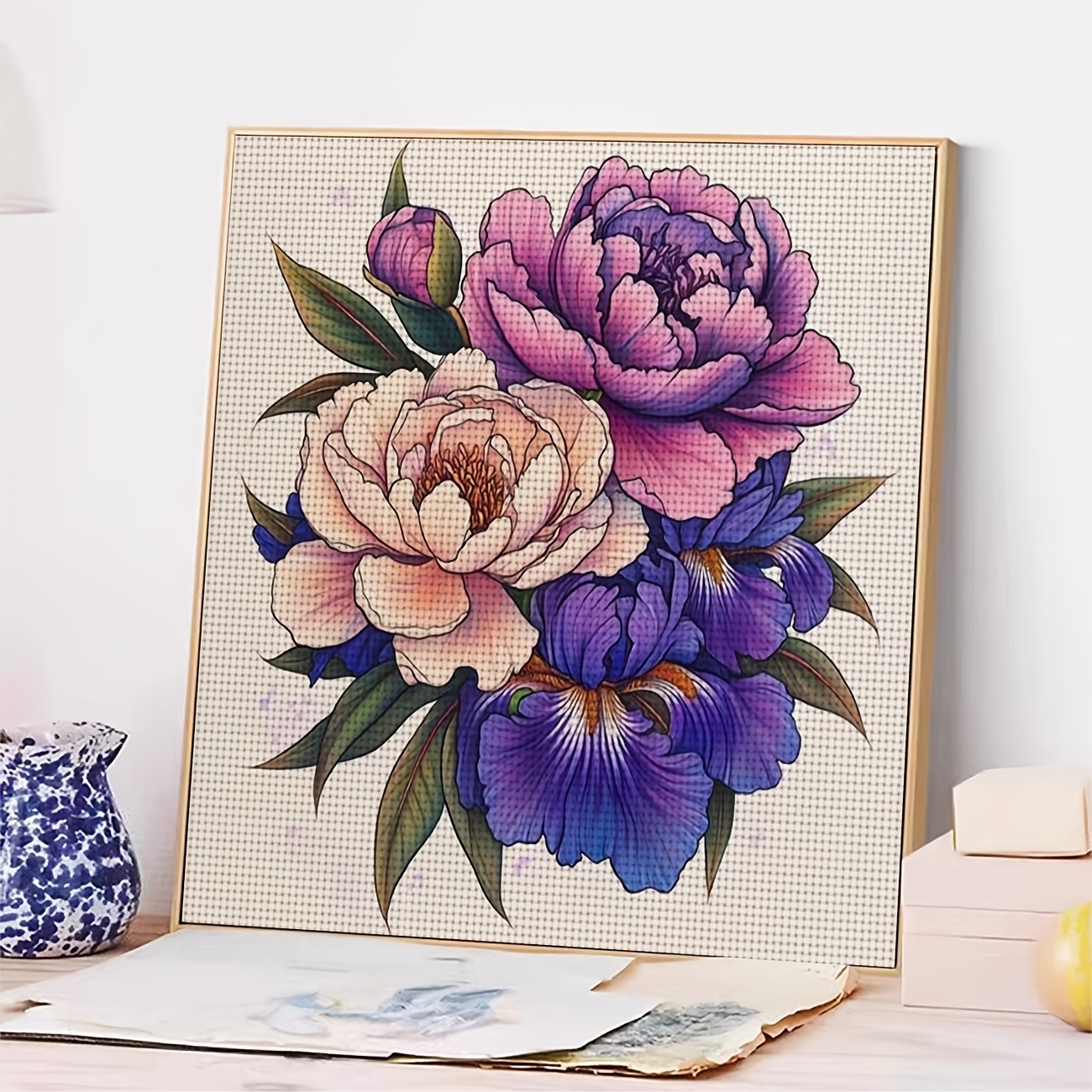 Complete DIY Cross-Stitch Kit for Beginners with Pre-Printed Canvas