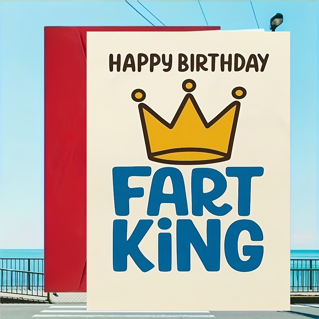 TEMU A Humorous Birthday Card Featuring The Theme Of The Stinky Fart King, Perfect For Pranking , Suitable For Husbands, Brothers, Or Colleagues To