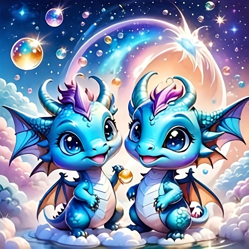 

Diy 5d Diamond Painting Kit - Cute Cartoon Dragon & Animals | Round Crystal Embellishments | Mosaic Craft Art For Living Room, Entryway Decor | Frameless Canvas