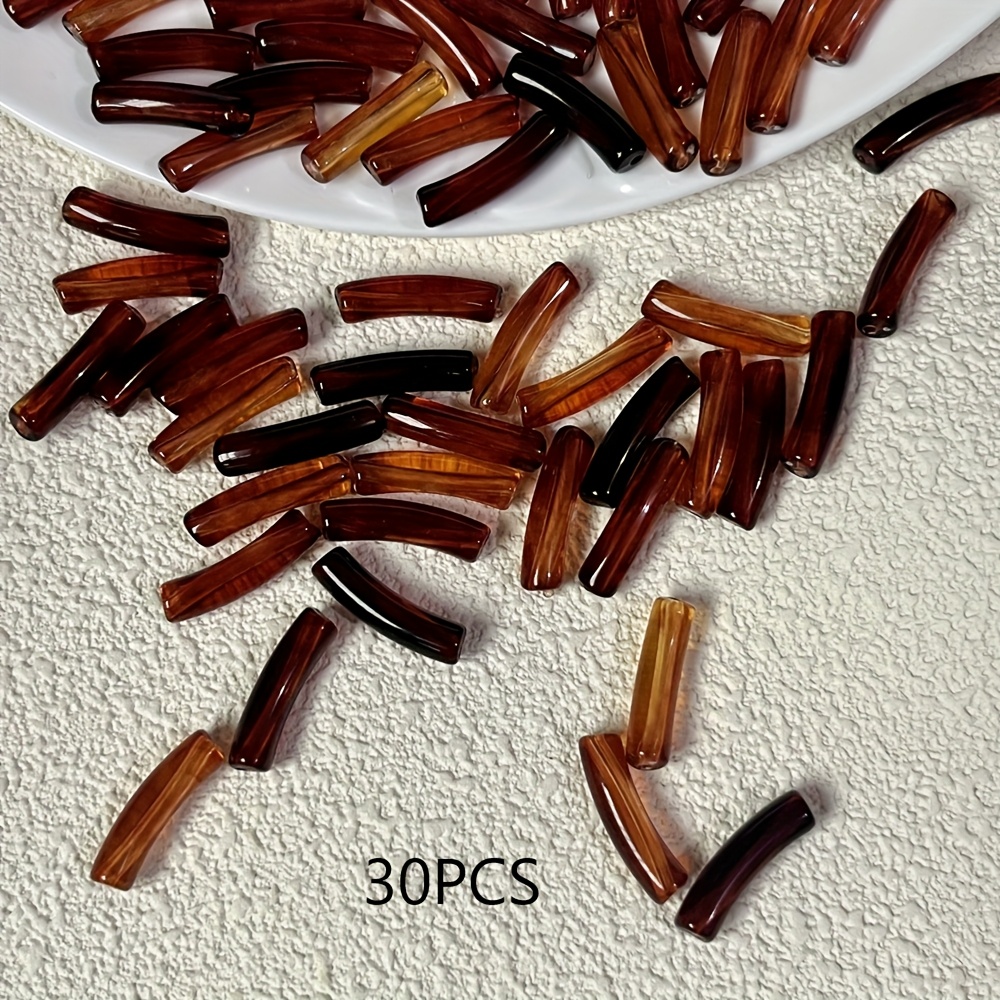 Image of 30 Amber 20*5mm Curved Tube Beads - Creative Making Small Curved Tubes, Craft And Bracelet Design Decorative Beads & Bead Assortments