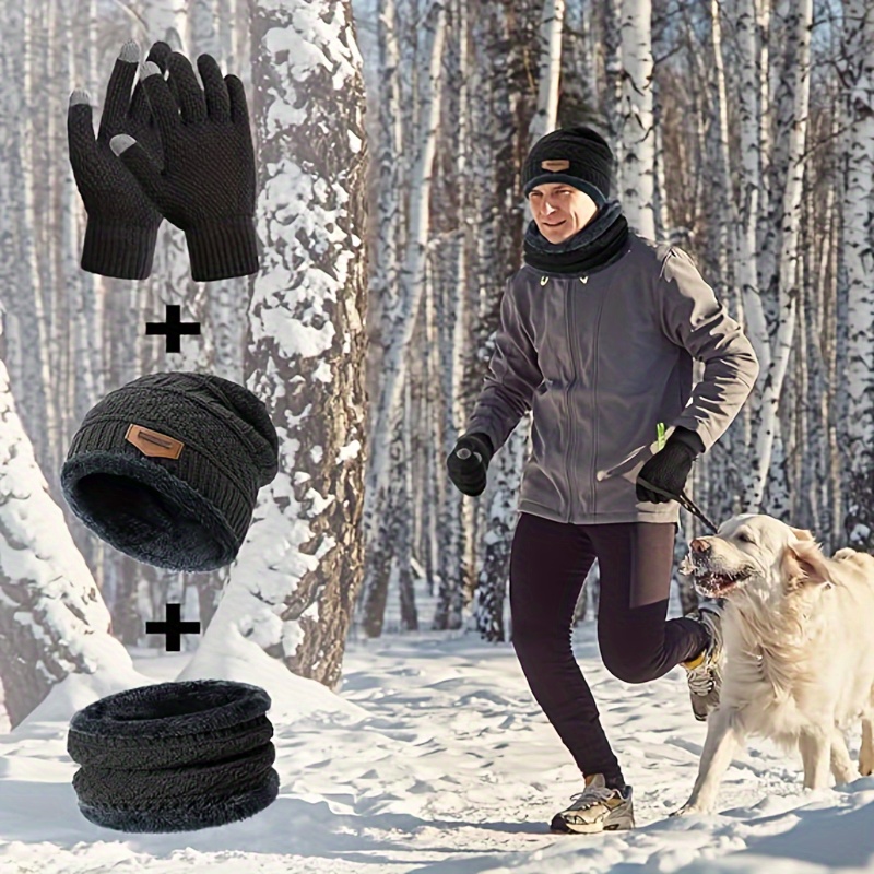Ensemble 3 en 1 pour l'hiver : Bonnet, écharpe et gants tactiles pour hommes et femmes - Tricot chaud doublé en polaire, vêtements d'hiver pour femmes, gris foncé