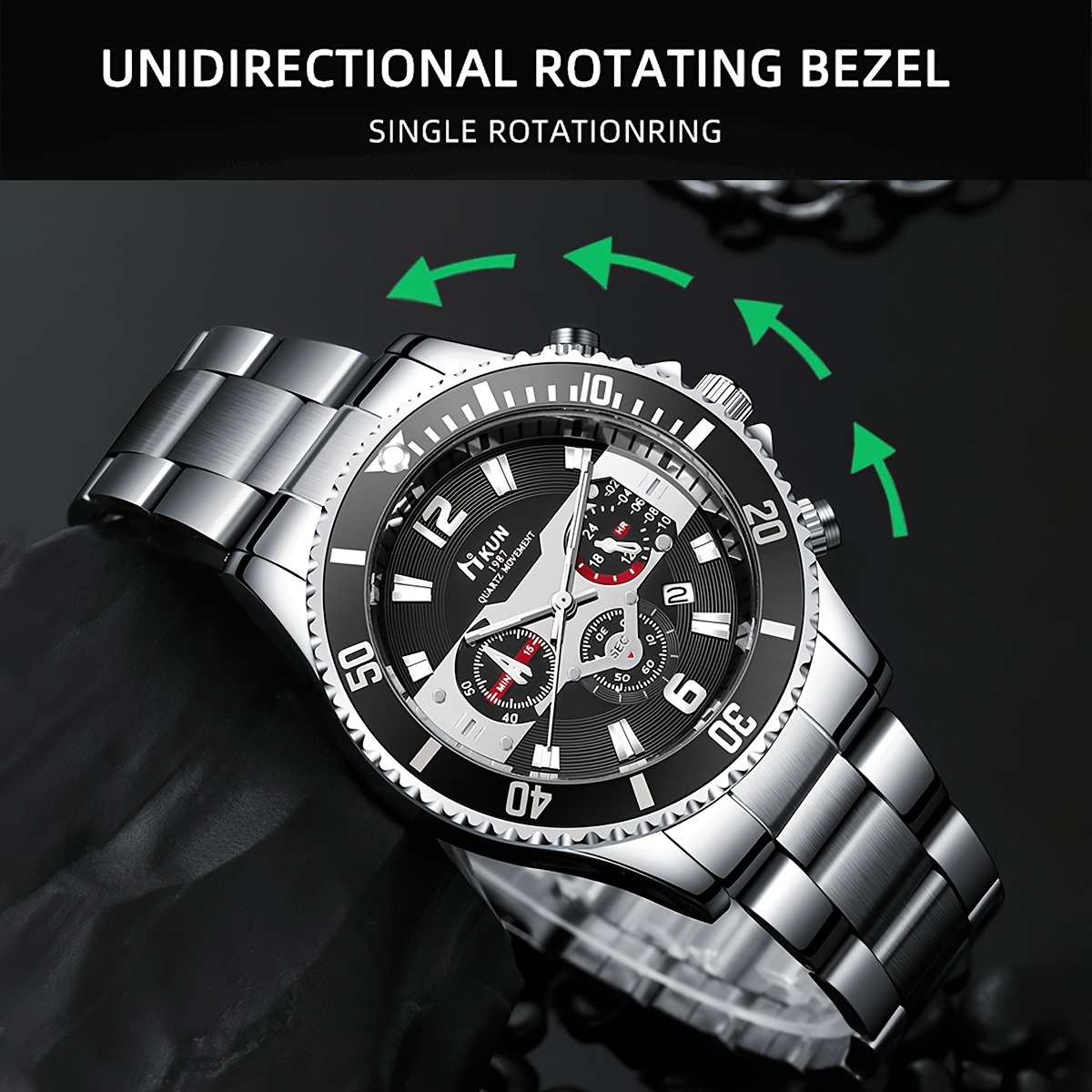 4pcs Men's Set with Quartz Watch, Bracelet, Necklace & Ring