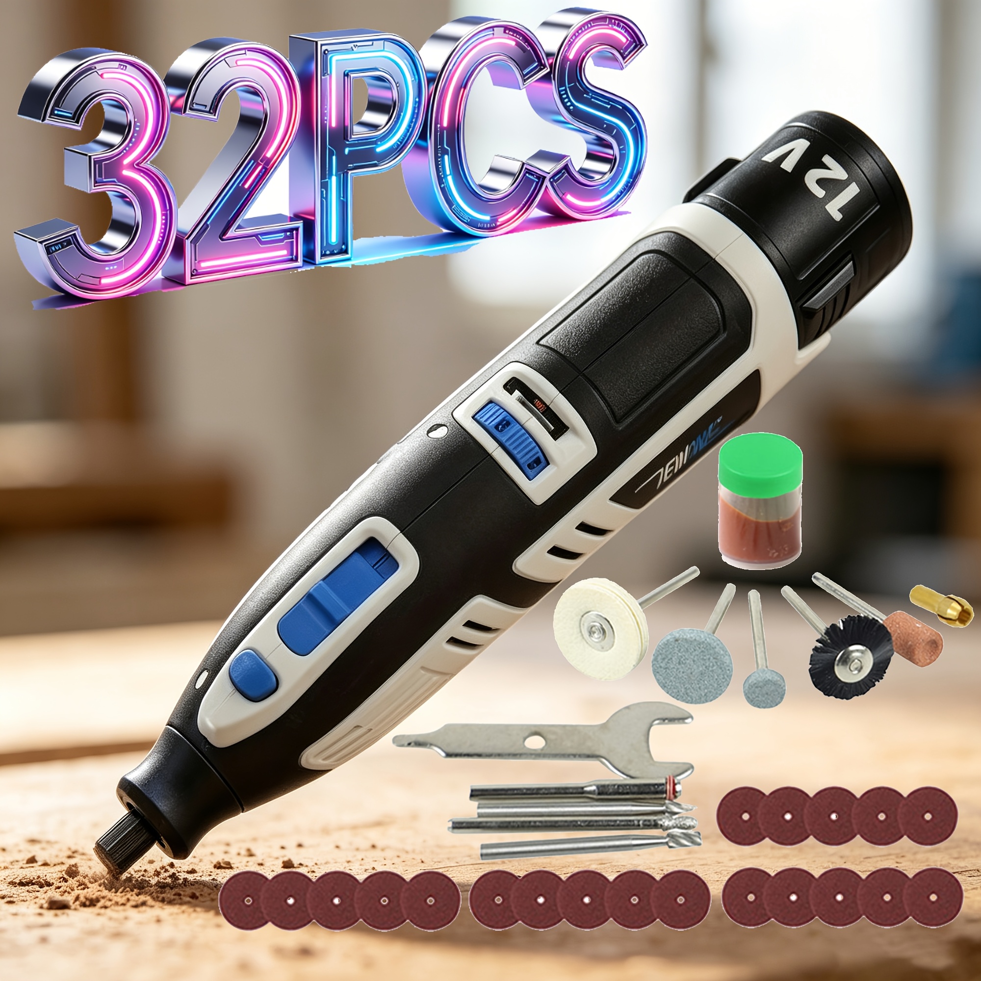 Image of 32pcs 12v , Cordless Tool, Industrial Rotary Tool, 6-speed , Multi-functional Suitable For Grinding, Polishing, Cutting, And Other Types Of Fine