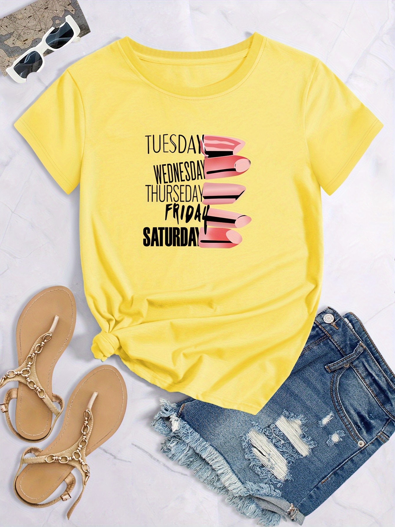 Saturday Print T shirt Plus Size Tuesday Wednesday Thursday - Temu ...