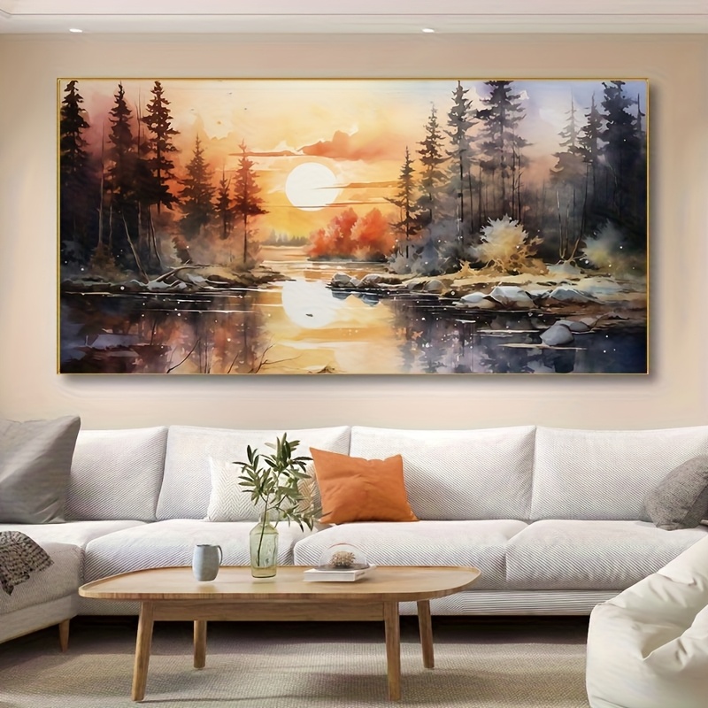 TEMU 1pc Frameless Sunset Landscape Art Print - Vibrant Canvas Wall Decor For Living Room, Bedroom, Office | Large Size, Indoor/outdoor Use, Ideal