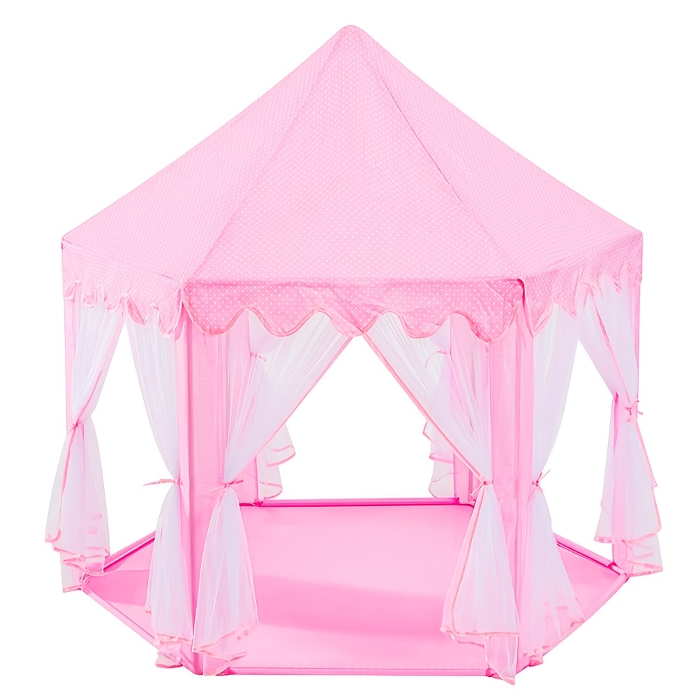 

Spacious Pink Polyester Play Tent With Glass Fiber Frame - Castle With Sheer Curtains, Ideal For Outdoor And Indoor 's Playhouse, Perfect Christmas Gift, Tents For Outside Party