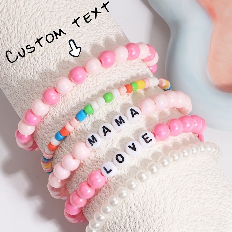 Customizable Trendy Stacked Bead Bracelet Set, Personalized