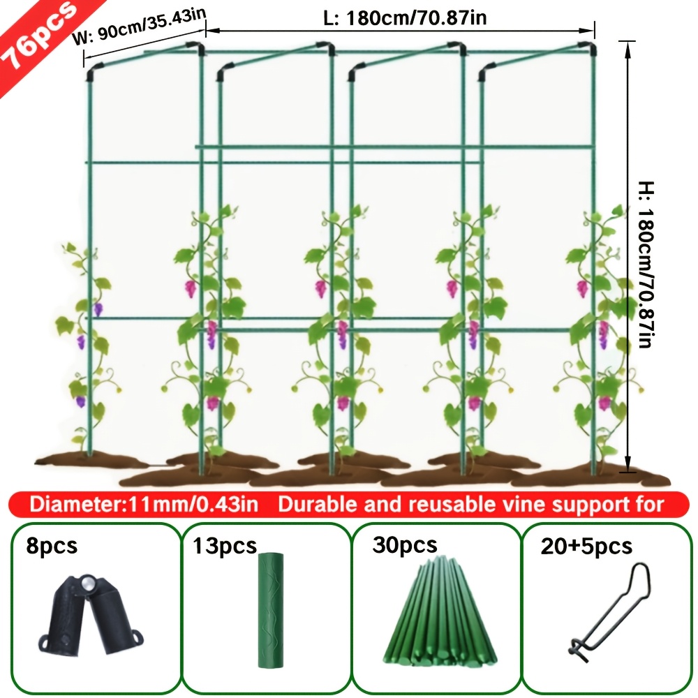 Image of Metal Supports For Garden Plants Measure 180cm In Length, 180cm In Height, And 90cm In Width, Featuring An 11mm Diameter With A Pe Coating. Value And Reused Stakes. -slip Texture Makes Them