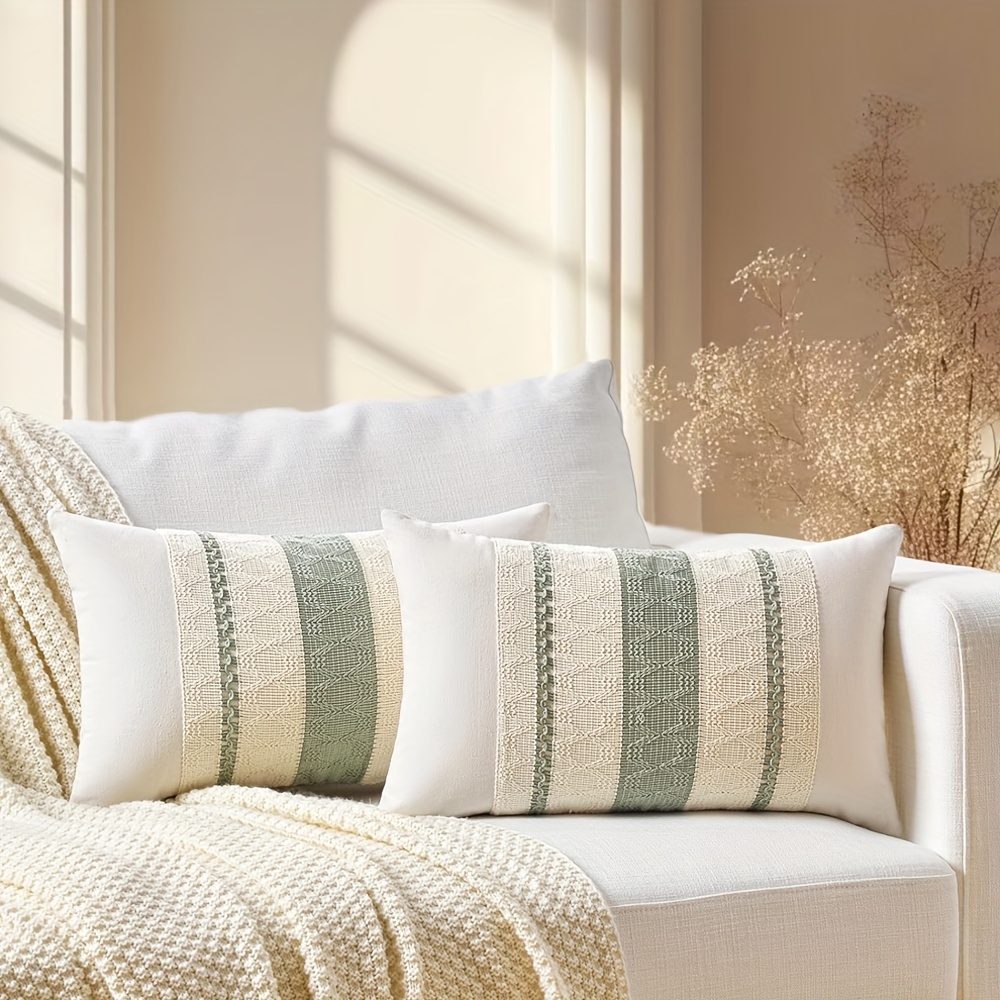 Image of 2pcs Of Sage Green Lumbar Spine Decoration Pillow Cover Comfortable Soft Decorative Sofa Cushion Cover Suitable For Chair Sofa Bedroom Living Room Home Decoration