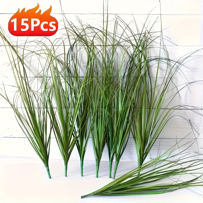 Image of 15pcs Of Decorative Artificial Reed Grass, Realistic Green Stems For Indoor And Outdoor Decoration, Ideal For Homes, Hotels, Offices, Weddings, Parties, Family Gardens, , Cottage Decor, Courtyards