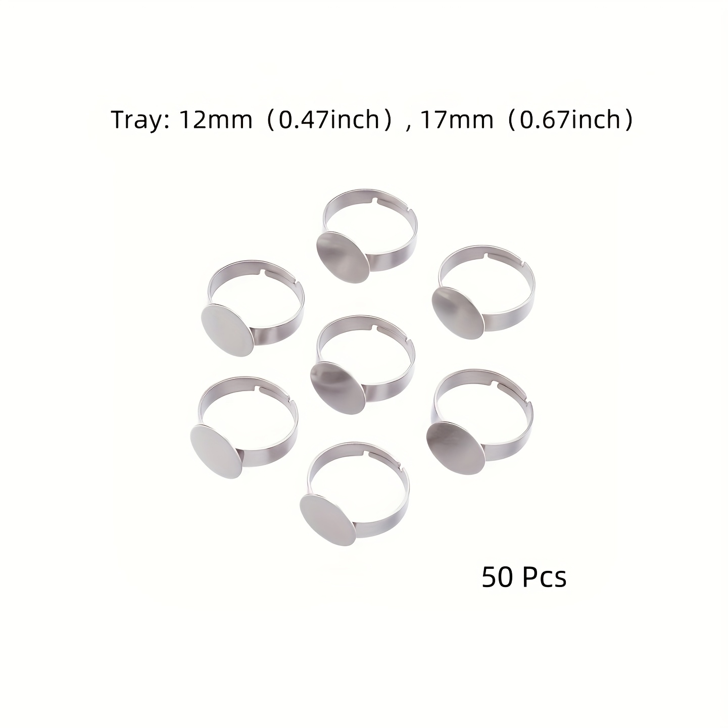 TEMU 2D - 50 piezas Ajustables de Acero Inoxidable 304, Componentes de Anillos de Dedo, Base de Anillo de , , Color Acero Inoxidable, Anillos y