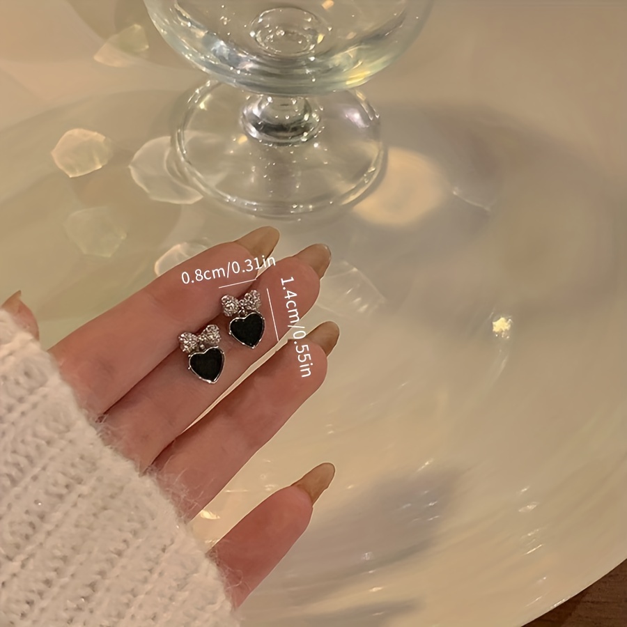 Love Stud Earrings with Rhinestone Bow