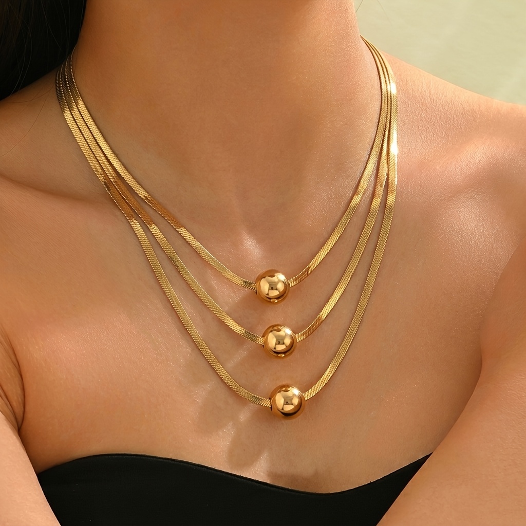 TEMU 1 pièce Chaîne plate à trois couches et avec pendentifs à perles superposées, un collier clavicule adapté à un usage pour femme, aux cadeaux et