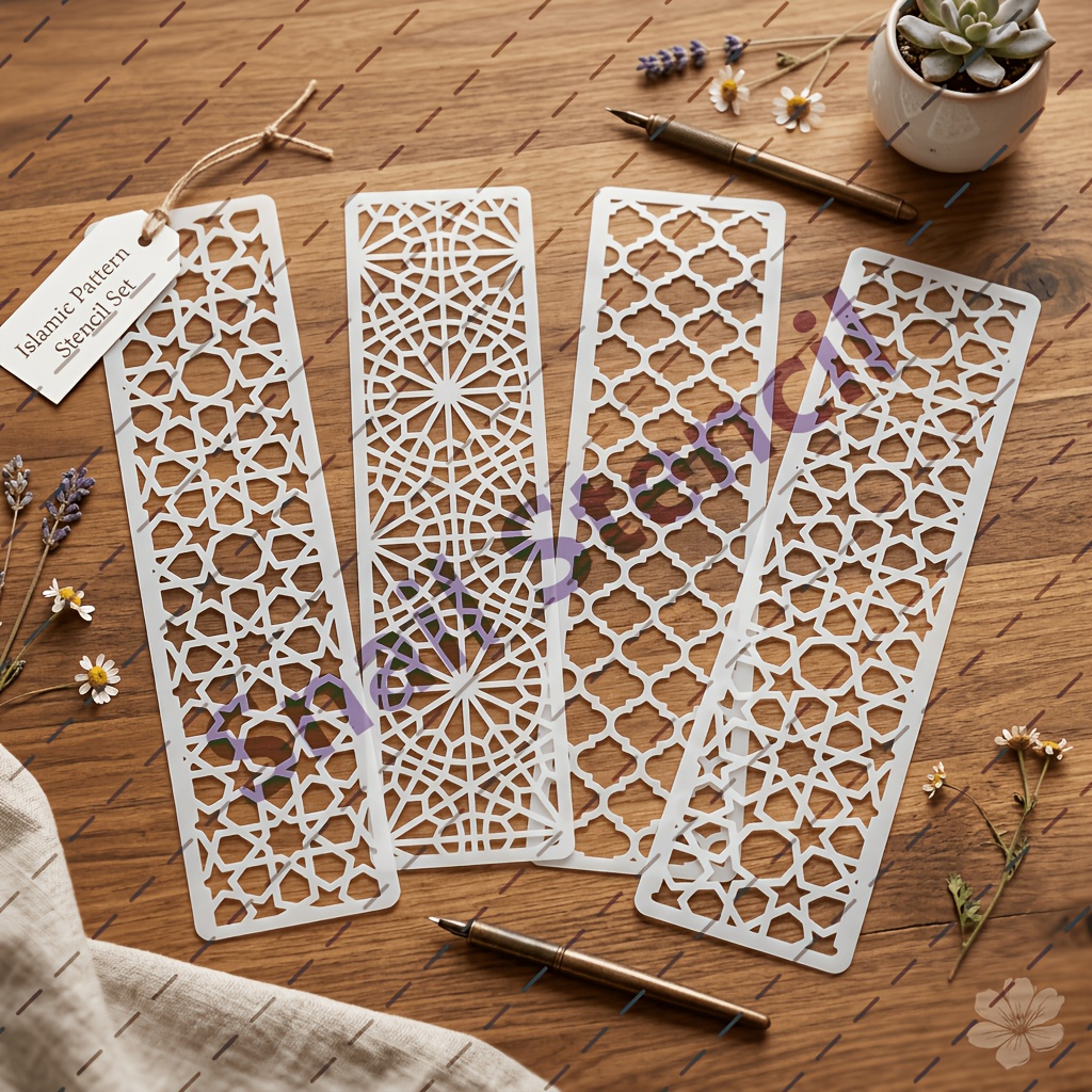 TEMU 4pcs Long Border Templates, Size 11.8 X 3 Inches, Geometric Moroccan Pattern Painting Templates, Reusable Art Templates, Suitable For Wooden