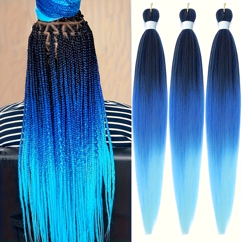 E-shop 3er-Pack Schwarze Vorgedehnte Knotenlose Kanekalon Box Braids Haare für Flechtfrisuren – Lange Gerade Synthetische Zöpfe als Haarverlängerungen