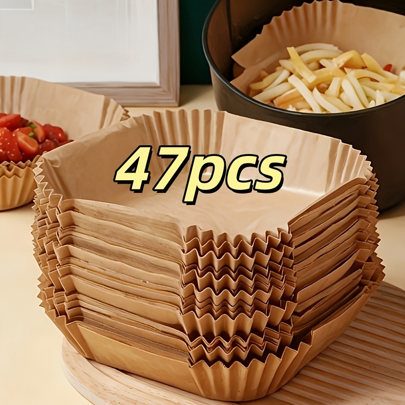 TEMU Lot de 47 plaques et doublures carrées jetables en papier cuisson pour four et friteuse à air, antiadhésives et résistantes à l'huile, adaptées