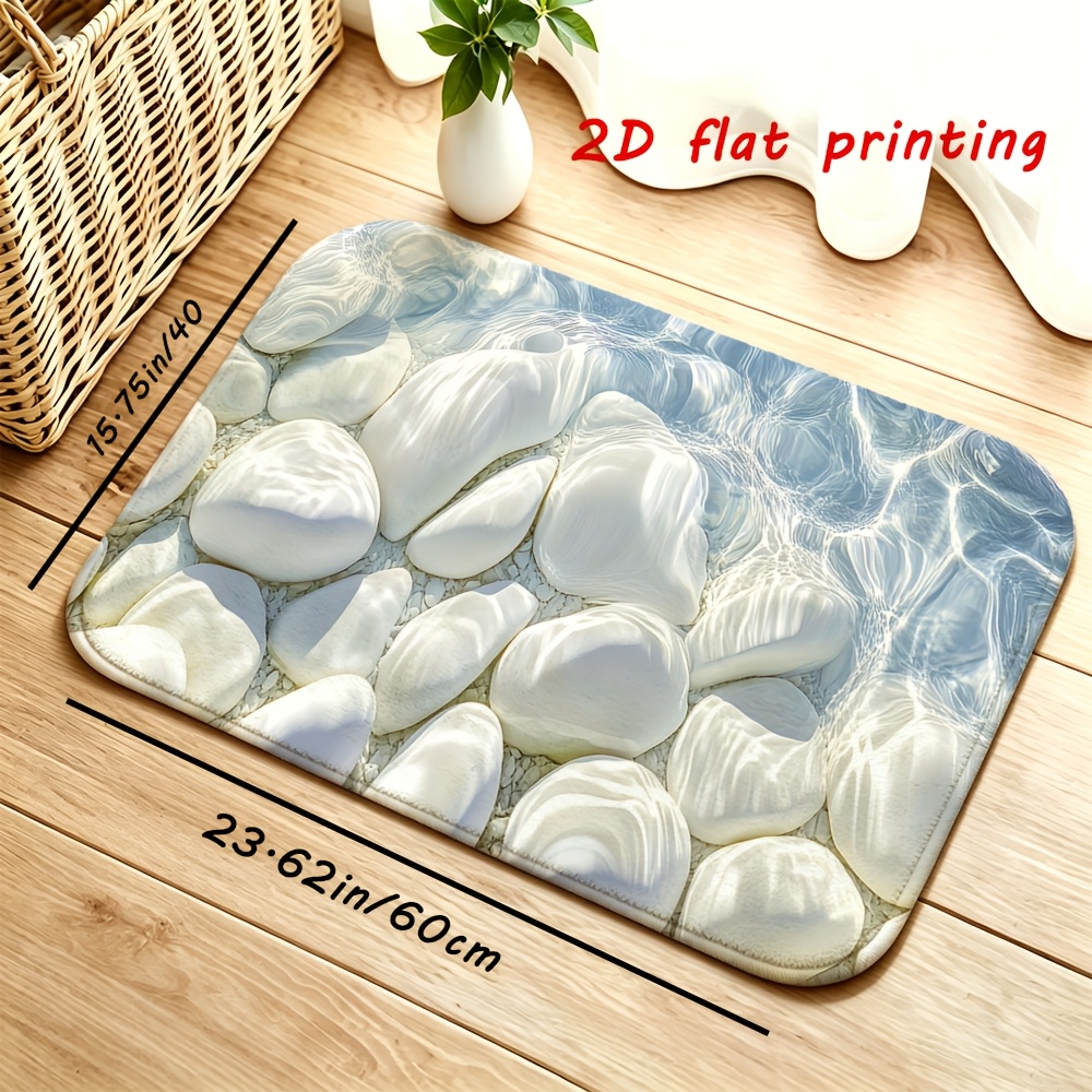 TEMU 2d Flat Printing, 1pc Underwater White Stone Printed Entrance Floor Mat, Flannel Fabric, Machine Washable, Soft And Comfortable, Versatile Floor