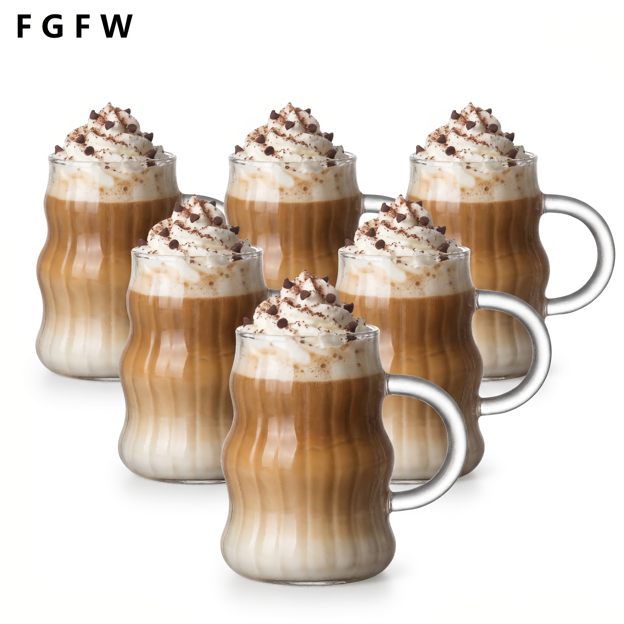 TEMU 6pcs Latte High Borosilicate Glass Cup Set, 520ml, With Handle, Borosilicate Glass Material, Suitable For Coffee Cups, Tea Cups, Cappuccino Cups