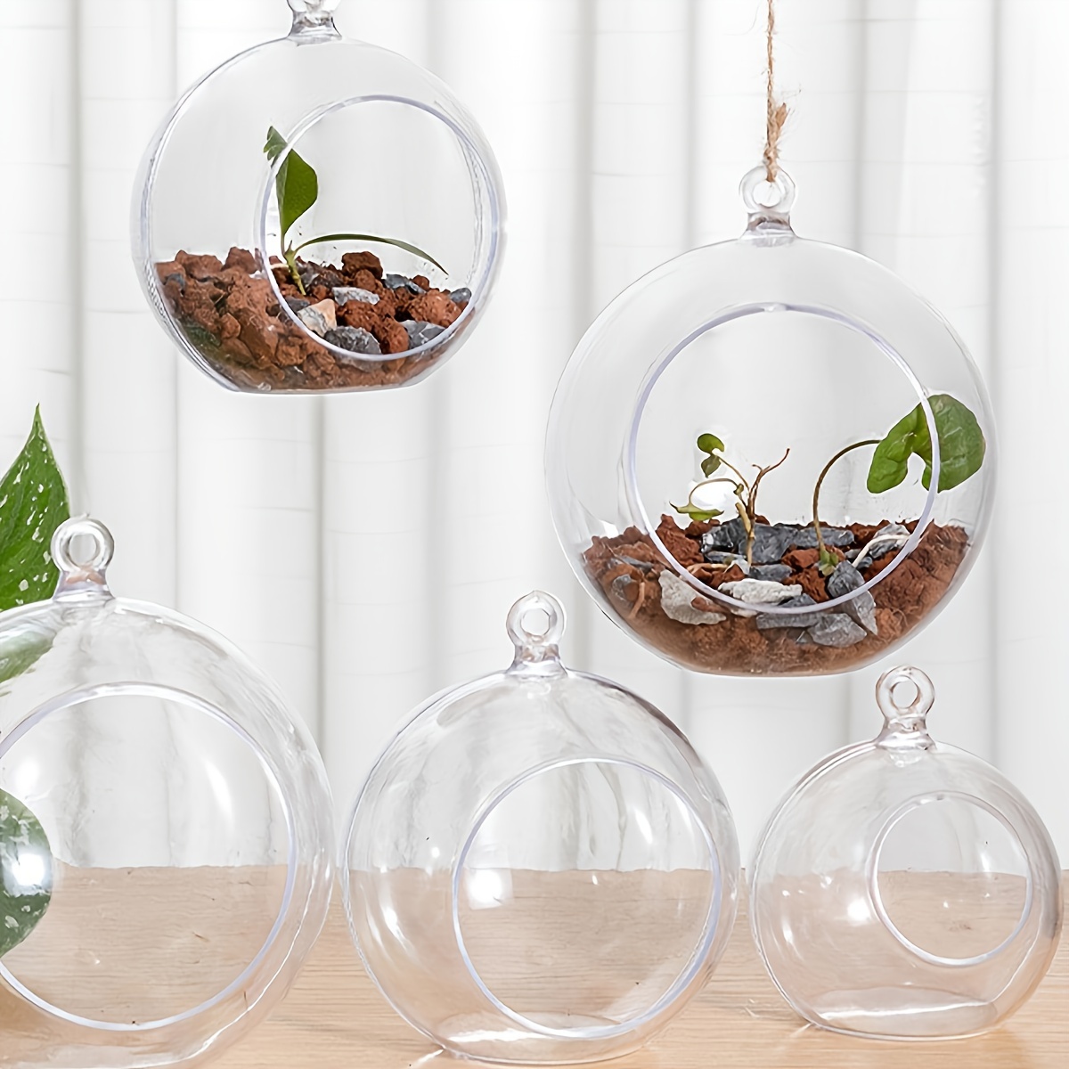 

1pc, Transparent Plastic Round Ball Vase, Succulent Plant Hydroponics Vase, Micro Landscape Hanging Ball Pendant
