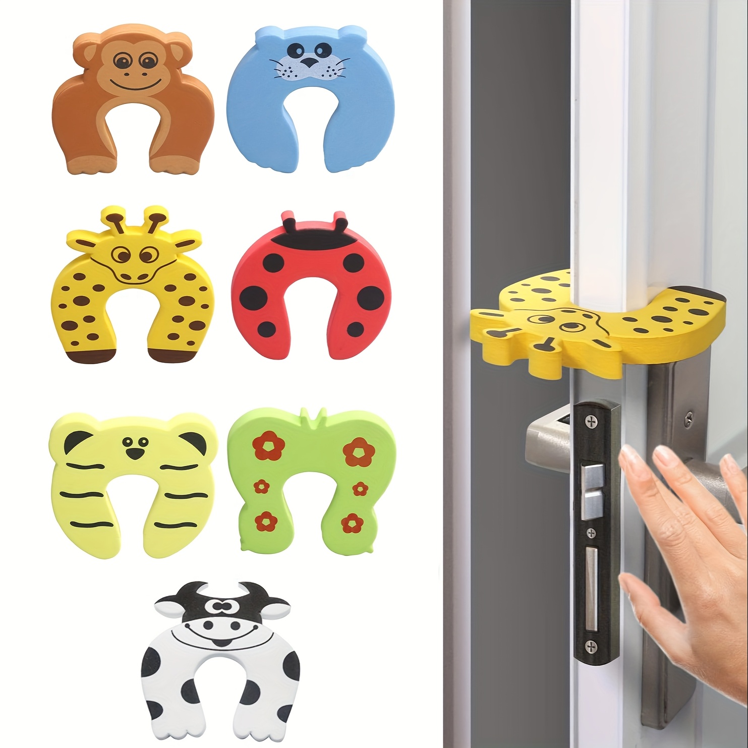 

7pcs Cartoon Animal Door Stop, Soft Foam Mat Door Safety Finger Protector, Prevents Finger Pinch Injury