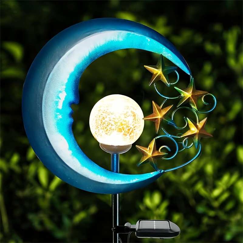 Image of Led Solar Garden Decorative Light, Moon Star Lawn Light, Metal For Outdoor Decoration, Solar Powered, Great For Party, Wedding, Sidewalk, Garden And Patio Decorative Lighting
