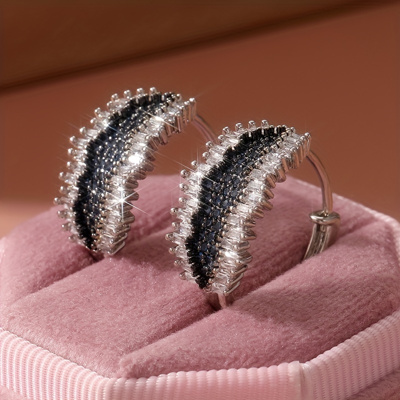 Vintage Hoop Earrings with Square Zirconia Wrap 925 Silver Plated Copper