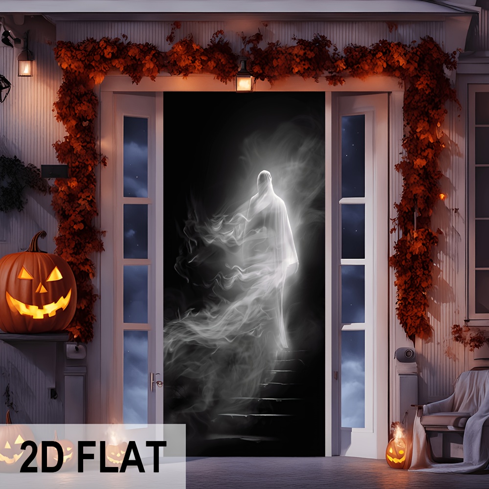 TEMU 2D Plat, Deurbanner 2D, Plat 2D Printen, Hel Deurgordijn, Spookachtige Deurhoes, Sinistere Deurbeschermer, Halloween Decoratie Binnen & Buiten,