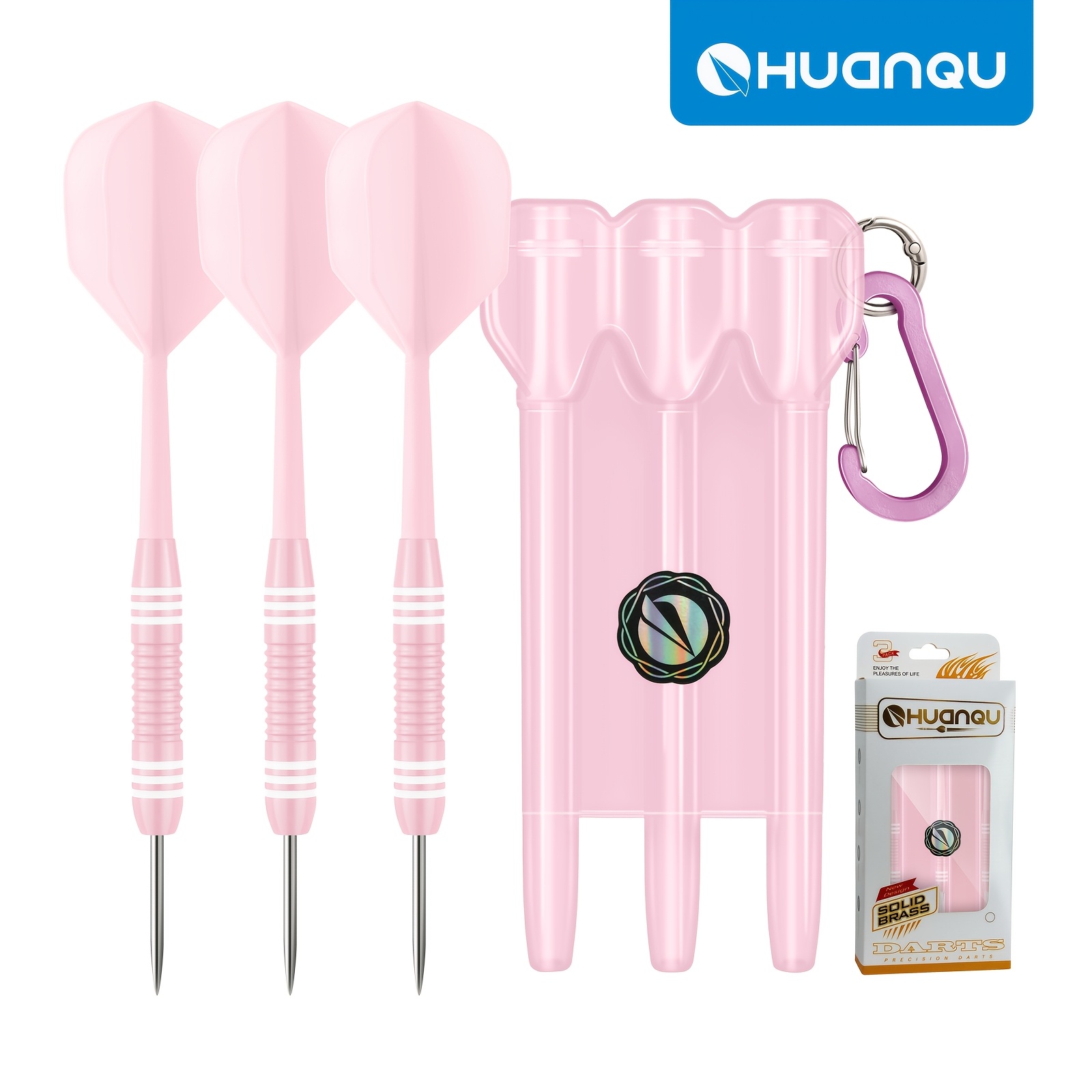 Image of Set Of 3 Pink Copper Darts With A Protective Storage Case, Featuring Needle-style Darts, Ideal For Professional Competitions And Games. A Perfect Gift For Christmas, Easter, Or Birthdays