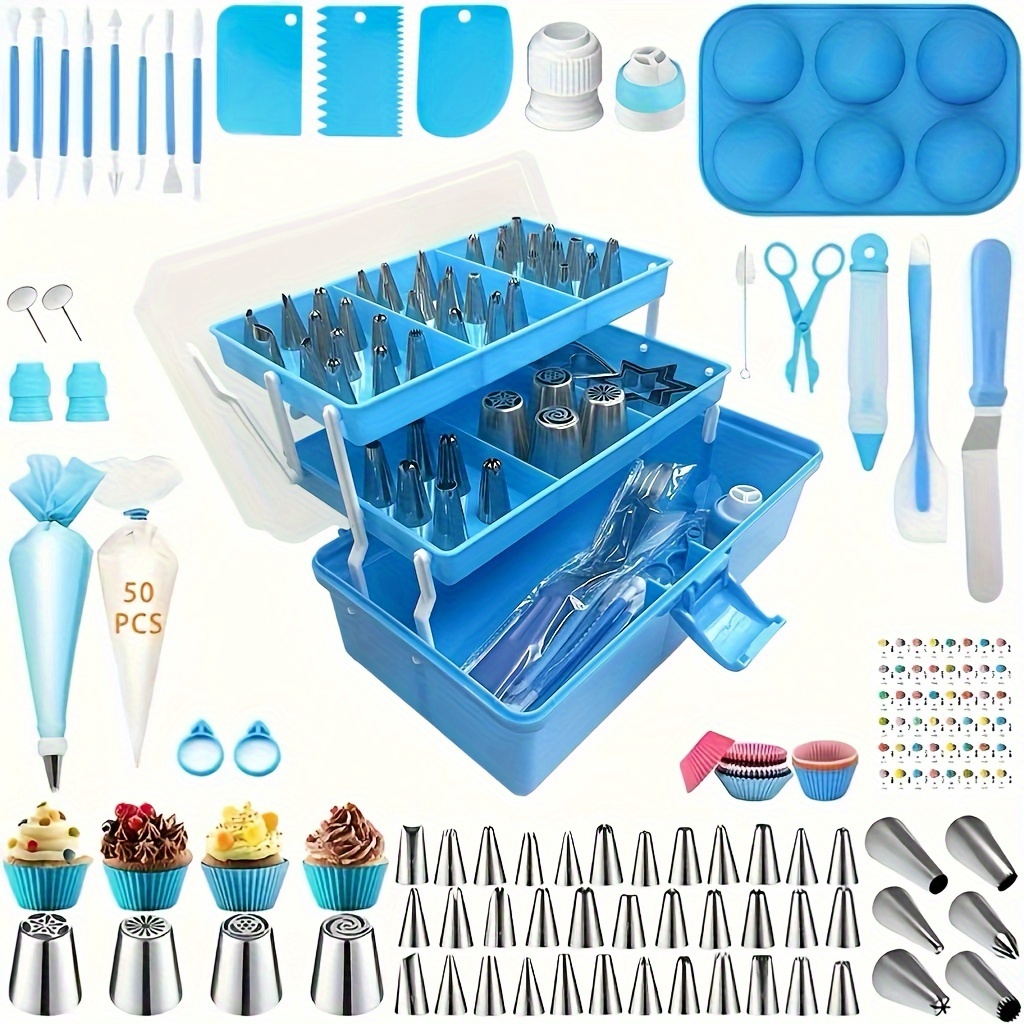 

236pcs Cake Decorating Kit With Storage Box - Includes Piping Tips, Stainless Steel Tools, Cupcake Liners & More - Food-safe Plastic, Diy Baking And Cake Design, Cake Decorating Supplies