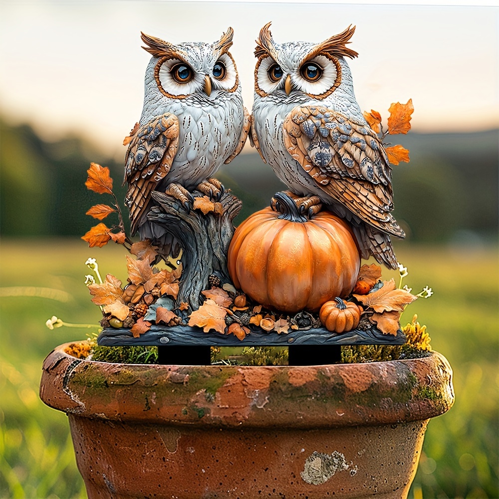 

Elegant Owl & Stake - 11.8"x9.8" Acrylic Art For Outdoor Decor, Yard, Patio, And Fall Display