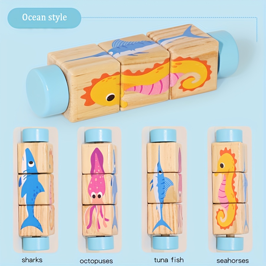 Educational Wooden Rotating Block Puzzle Toy for Kids
