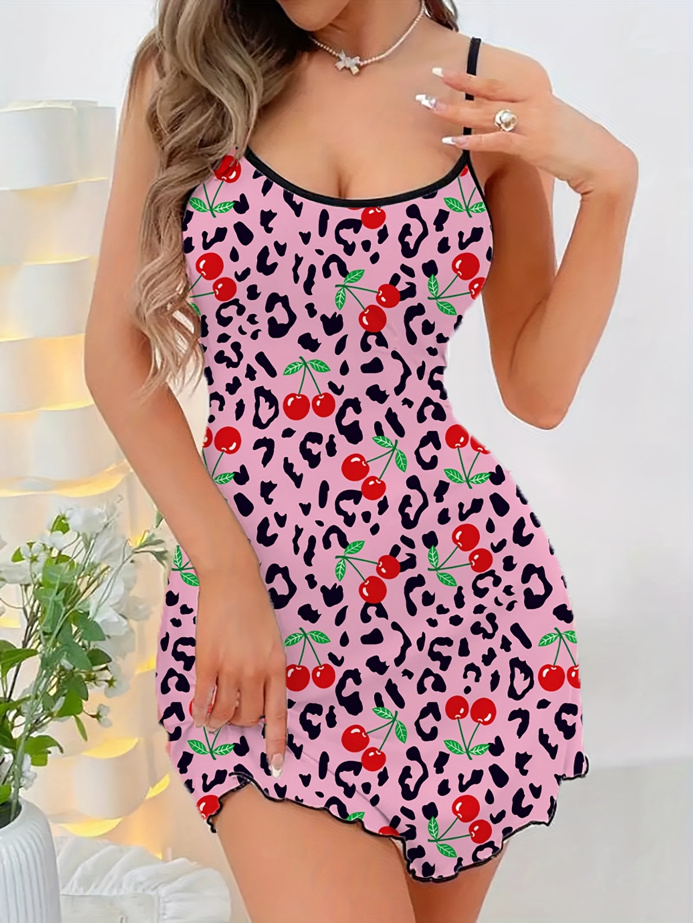 ワンピース Cherry Pattern Camisole Dress print cherry pattern womens camisole dress - Temu Mauritius