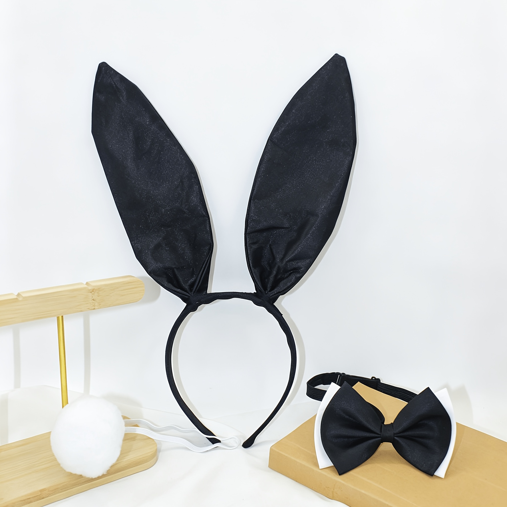 TEMU Fairy 3pcs Set: Black Cute And Sexy Bunny Ears With Color Block, Elegant And Stylish With A Sexy Bow Tie For Party Outfits