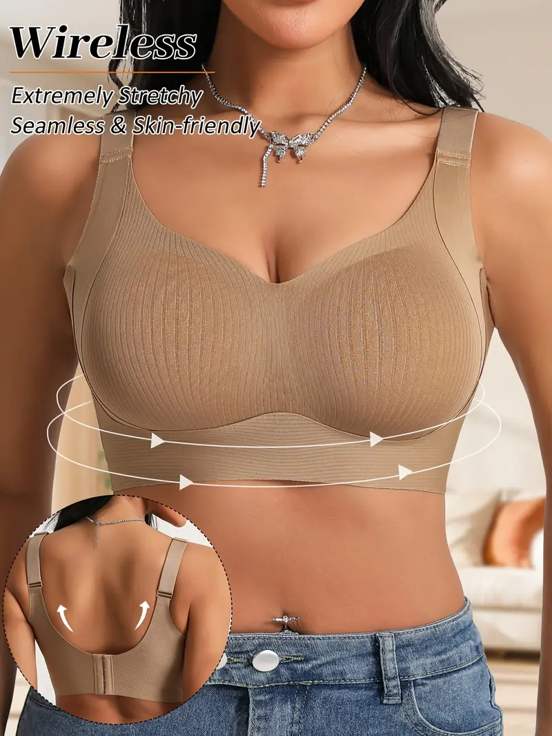 3pcs womens bras wire free seamless t shirt bras with back closure lift support non everyday special occasion bras in beige black white smooth everyday bras for bra extender able undergarment backless dress compatible adjustable straps wirefree design Product details 2
