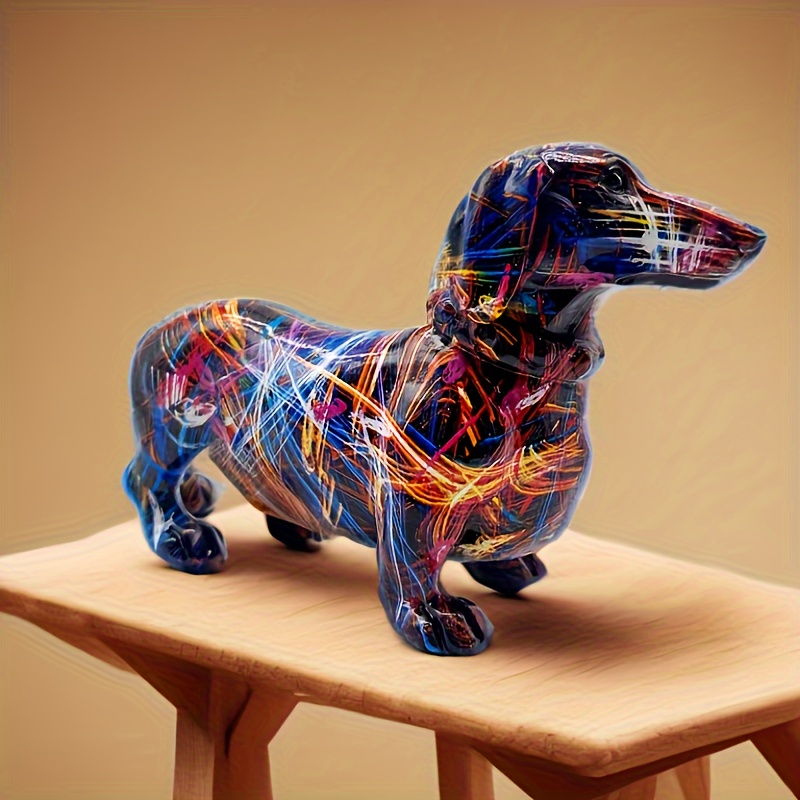 

1pc Colorful Dachshund Dog Ornament, Resin Statue Art Craft, 5*8 Inch, For Bookshelf Home Living Room Office Cabinet Decor, Room Tabletop Entryway Decor, Valentine Christmas New Year Decor