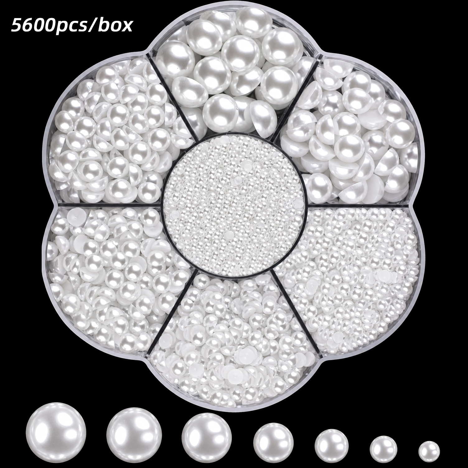 TEMU Lot de 5600 perles à dos plat pour art des ongles pour décoration d'ongles colorée, tailles assorties de petites, convient pour art des ongles,