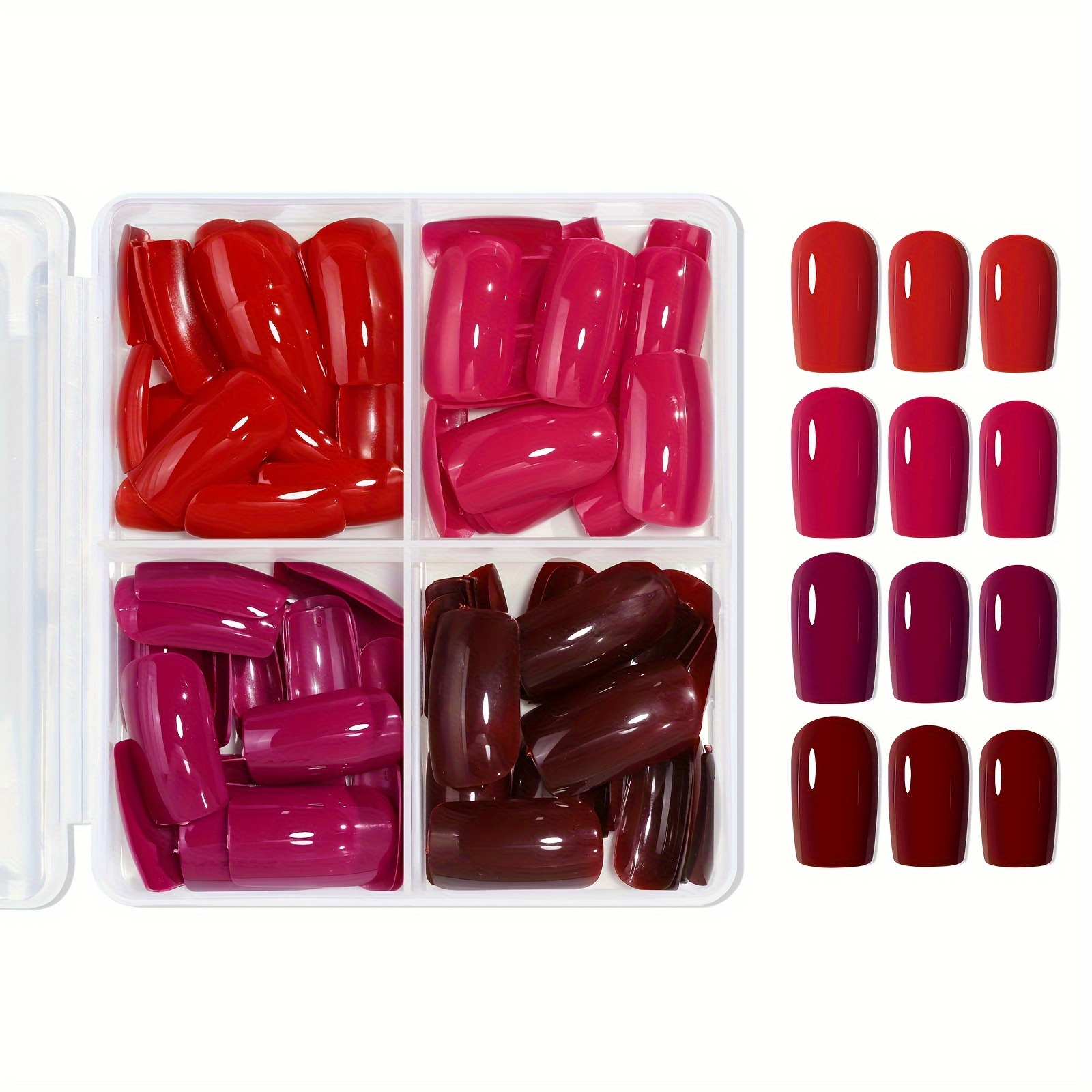 Image of 96pcs Glossy Nude Square Nail Art Pieces, Handmade Wearable Nail Finished Product, Detachable Fake