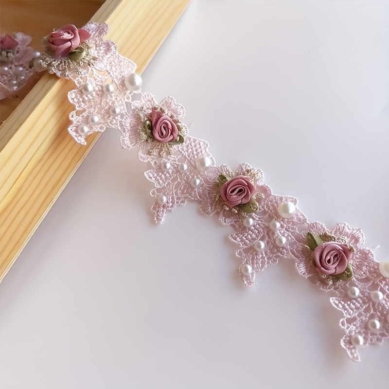 E-shop 0,46M Perlen Rosen Goldfarbenes Spitzenband Gesticktes Spitzenband Stoff Patchwork Nähhandwerk, für Kleidung Dekoration