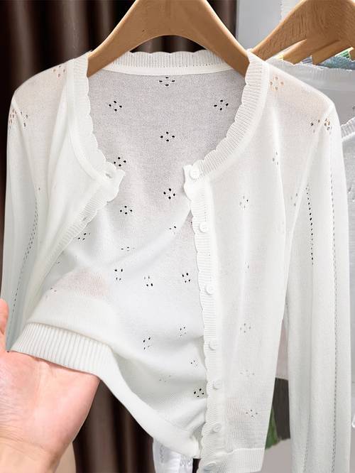 spring summer long sleeves women breathable casual cardigan outfit
