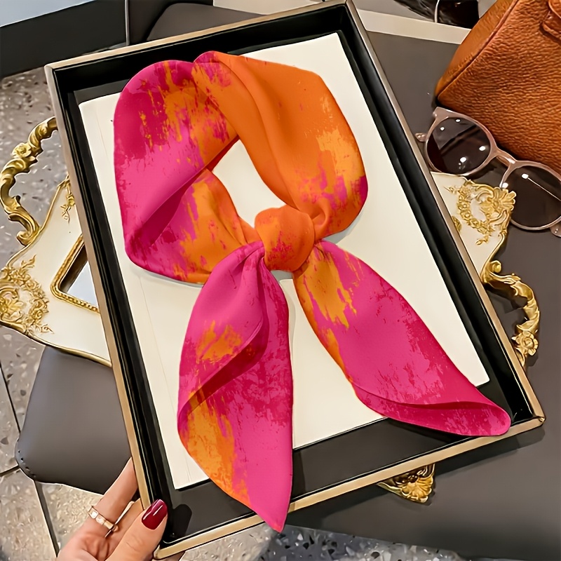 TEMU 1pc Lightweight Style Pink-orange Contrast Abstract Texture Pattern Square Scarf - Suitable For Daily , Shopping, Weekend Leisure, Travel, Neck