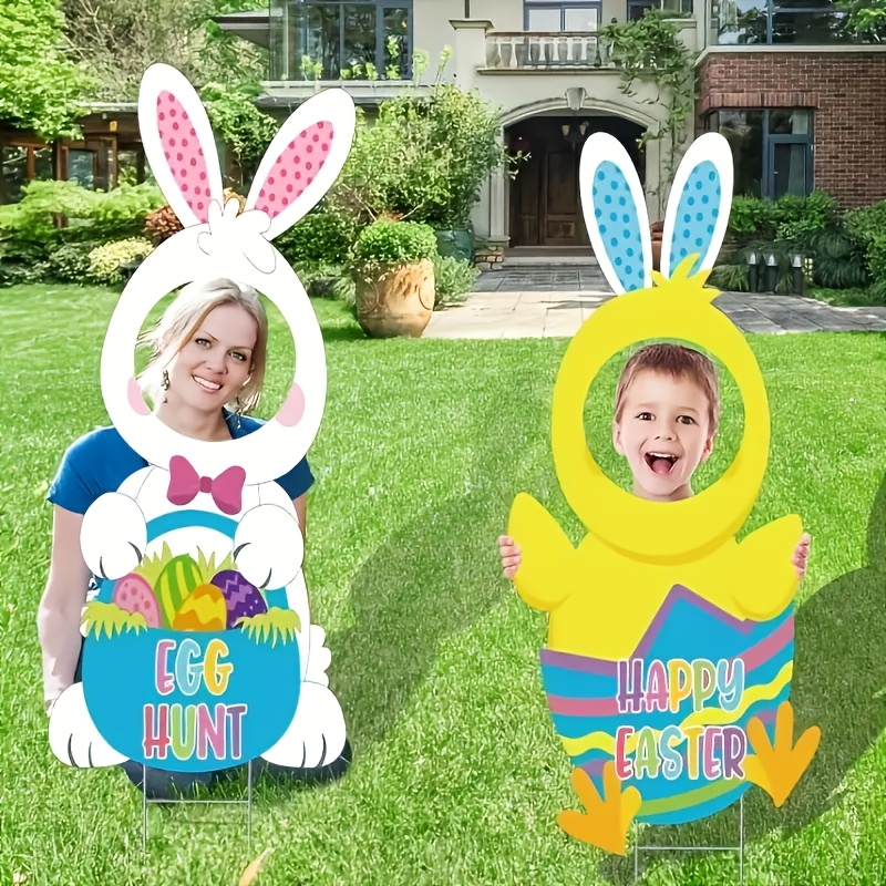 

2 Pieces, Easter Yard Sign Decor, Large Easter Bunny And Chicken Yard Sign With Stakes, Waterproof Yard Sign, Suitable For Egg Rolling, , Photography, Easter Outdoor Lawn Garden Decoration