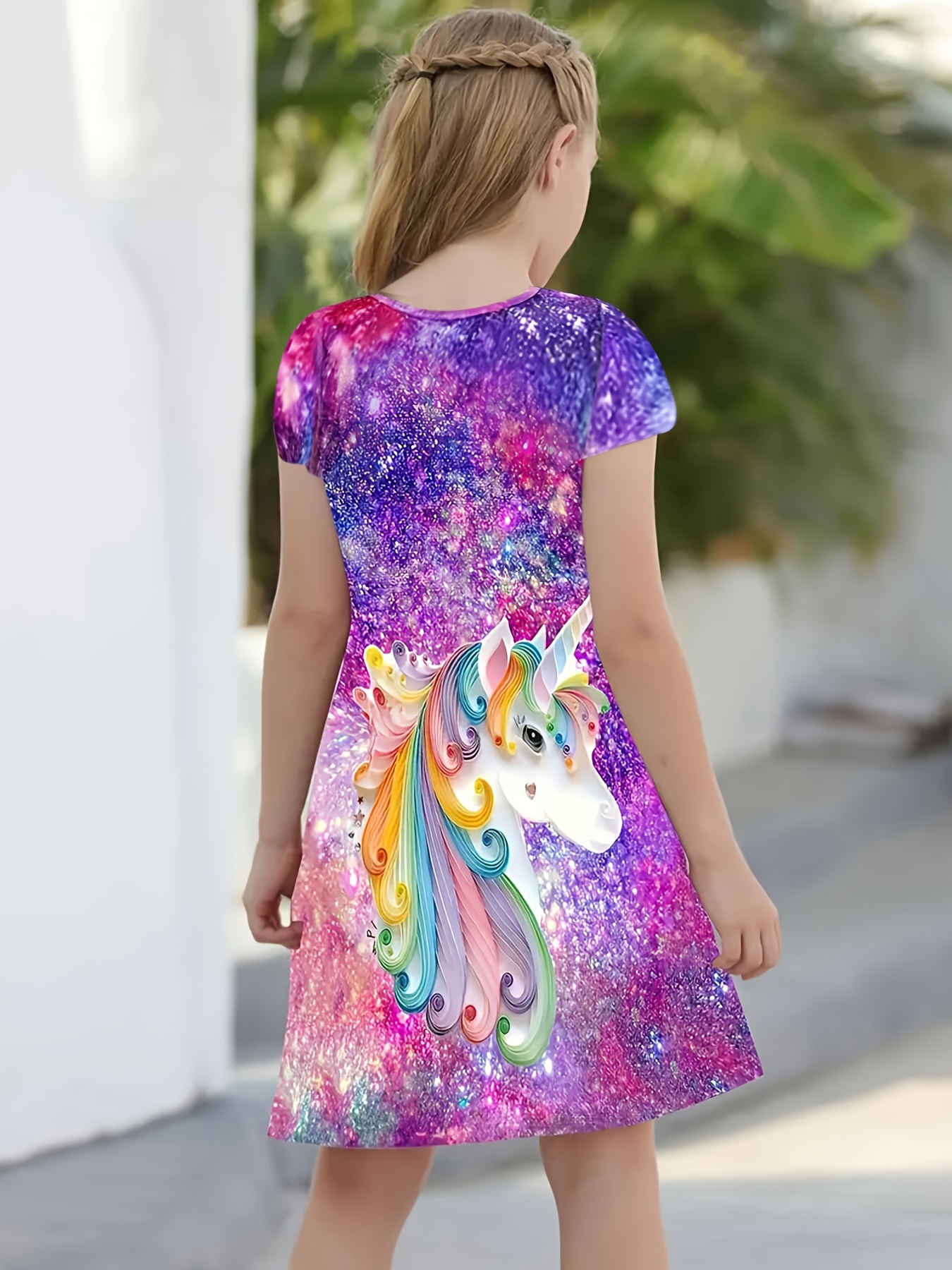 girls' unicorn rainbow print summer dress - Temu Kuwait