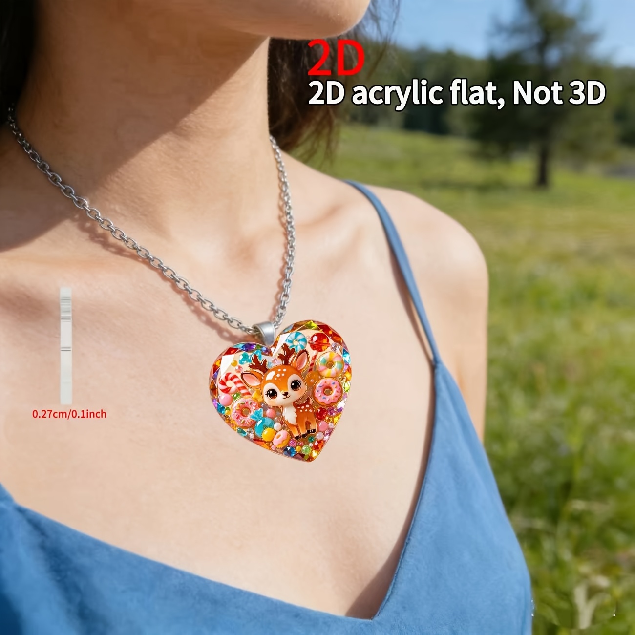 Heart Donut Fawn Pendant Necklace, Women's